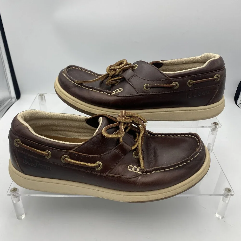 L.L.Bean Shoes Mens Size 8.5M Brown Leather Boat Deck Casual Comfort Lace Up